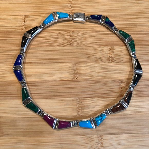 1990s VINTAGE MULTI-STONE and Sterling Silver necklace! - Picture 1 of 6